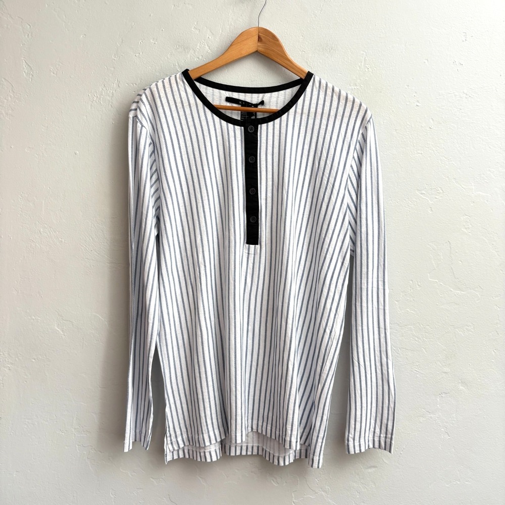 Ksubi Vertical Stripe Henley Top Women Sz Medium Blue White Long Sleeve New Flaw